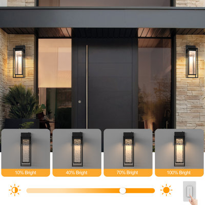 1 - Light 23''H Dimmable Led Black Iron and Water Ripple Glass Outdoor Wall Light with  Dusk to Dawn