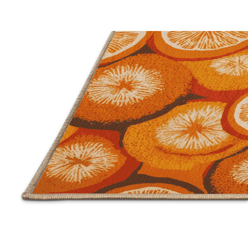  Tapis lavable orange à motif de fruits du Nombril, Rectangulaire 3 pi x 5 pi
