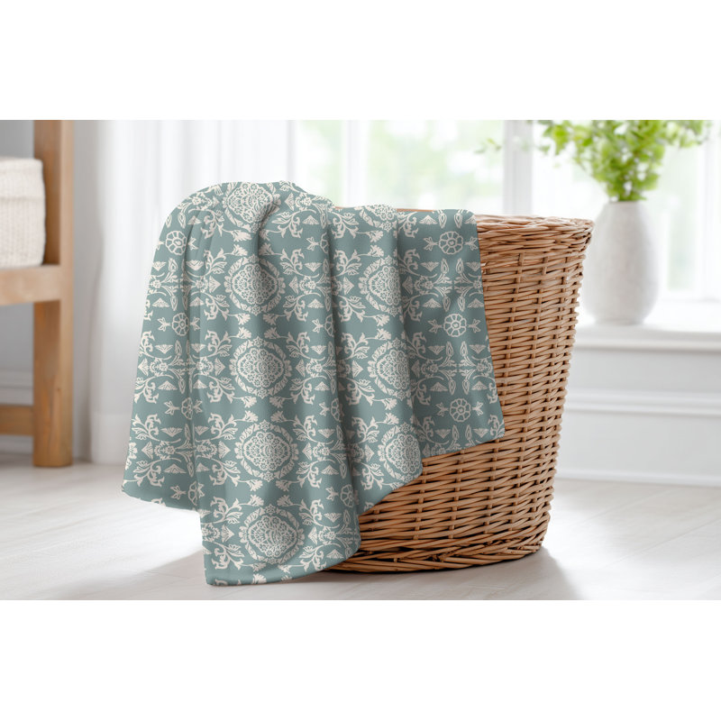 Couverture en velours de polaire Aubry, Motif floral bleu, L 60 po x l 50 po