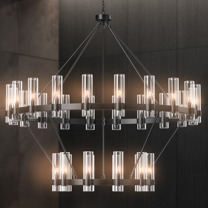Moeshia 30-Light Tiered Wagon Wheel Chandelier, Black