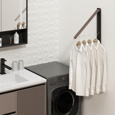 Séchoir à linge mural pliable, support à linge rétractable en métal antirouille pour salle de lavage et salle de bain