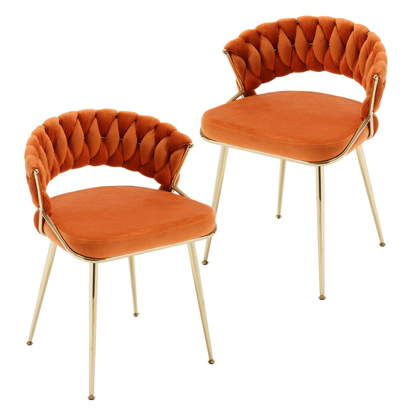 Ensemble de 2 chaises de salle à manger modernes et élégantes avec dossier et accoudoirs pour salle à manger et salon, Orange
