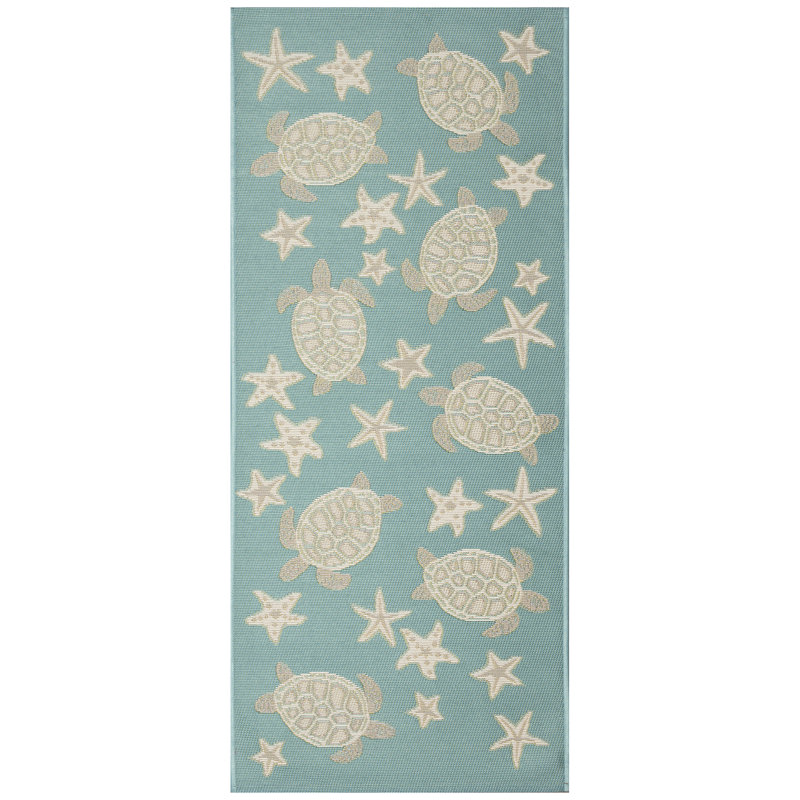 Tapis de cuisine intérieur / extérieur Monchat, Turquoise, Tapis de couloir 1 pi 11 po x 4 pi 11 po