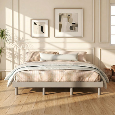 Grand lit plateforme à lattes flottantes en bois l 62,8 po x P 82,7 po x H 10,8 po Modern Collection