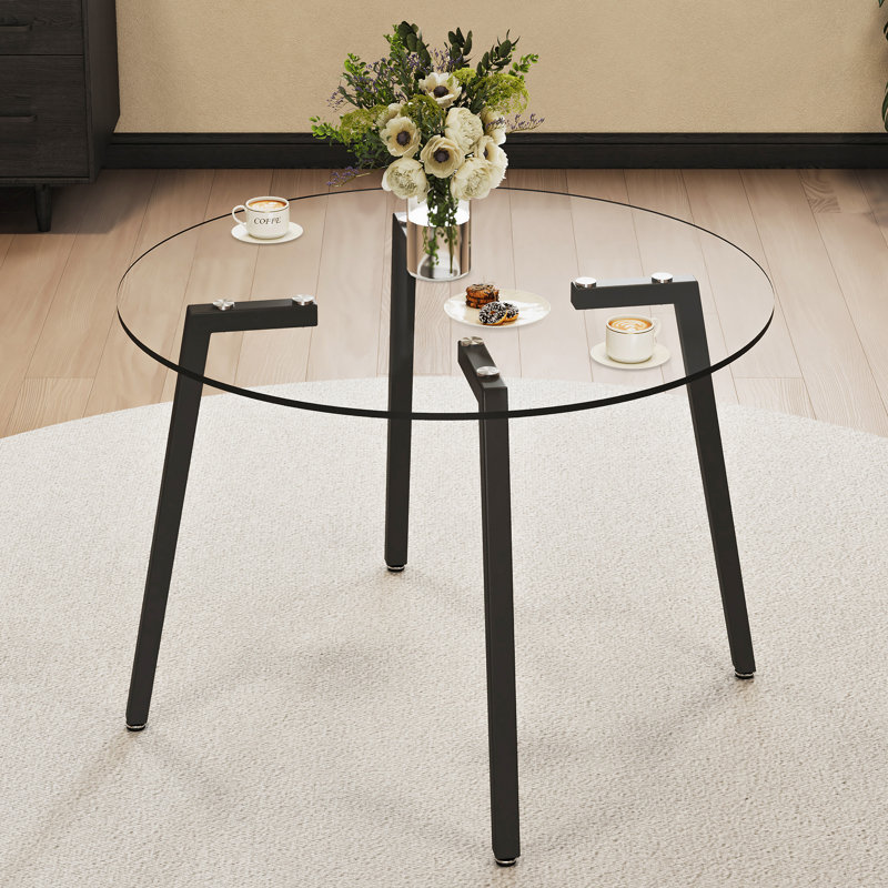 Table circulaire en verre trempé transparent de style moderne minimaliste (seulement les tables, pas de chaises), Noir