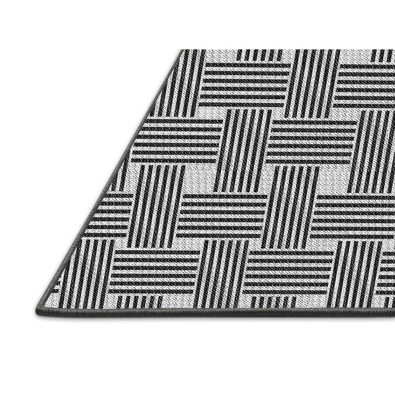 Tapis gris en laine et polyester tissé à la machine Gingham, Tapis de couloir 2 pi x 5 pi