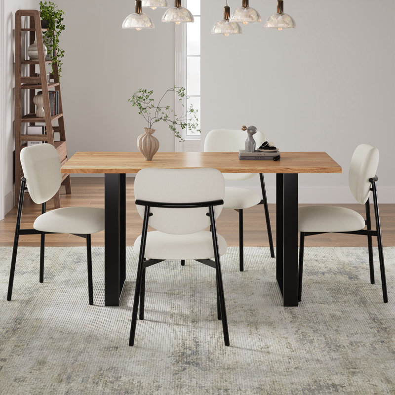 Ensemble de salle à manger 5 pièces, chaises rembourrées avec pieds en métal (ensemble de 4) + table de salle à manger en bois massif