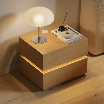 Table de chevet Holford Smart avec station de charge sans fil, ports USB et Type-C, lumière DEL, tiroirs