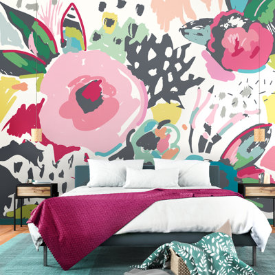 Abstract Floral - Raspberry Wall Mural