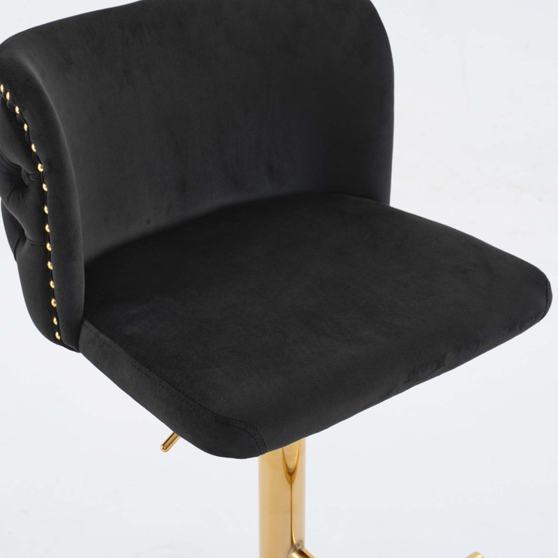 Jeneanne Upholstered Adjustable Height Counter Stool, Gold, Black Velvet