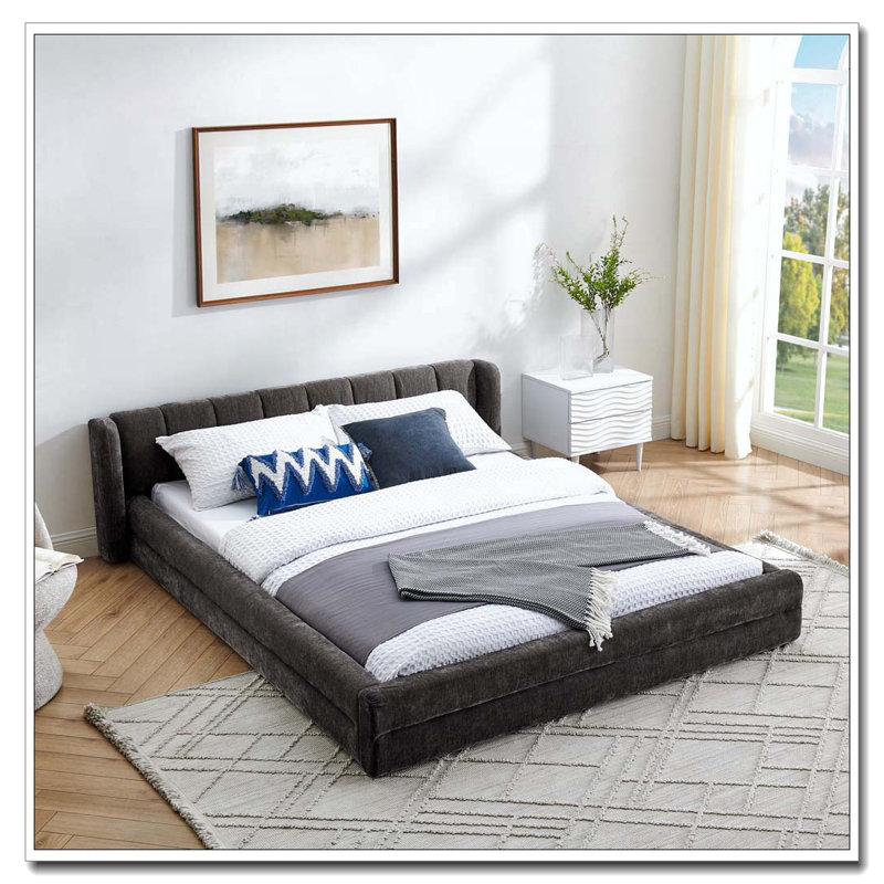 Structure de lit en chenille avec tissu épais, Gris foncé