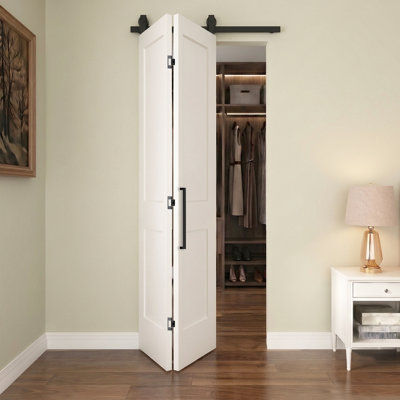 36"X84" 2-Panel Smooth White Primed Hollow-Core Composite Interior Bi-Fold Barn Door With Hardware Included