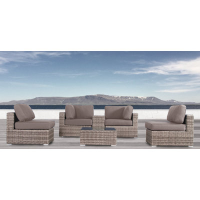 Lazaro High-Density Polyethylene (HDPE) Wicker Fully Assembled 4 - Person Seating Group with Sunbrella Cushions