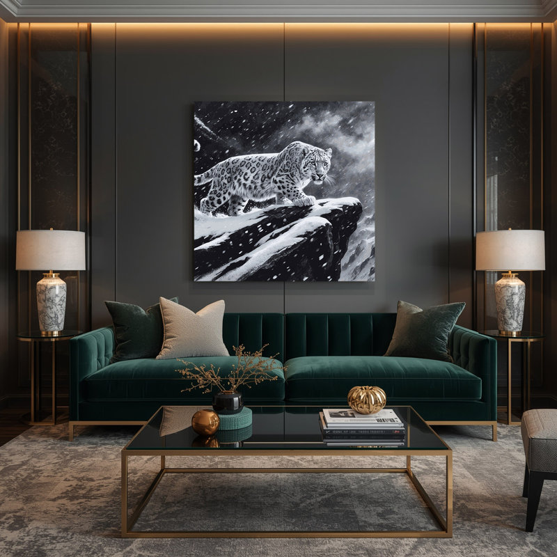 Faune, neige, léopard gris, art mural sur toile