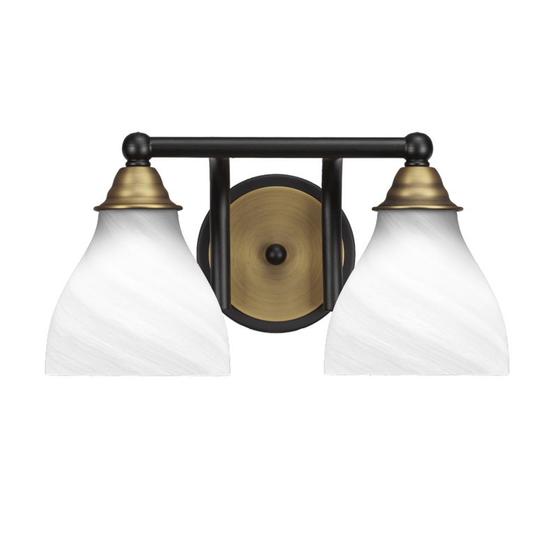 Barre d'éclairage de salle de bain 2 lumières Michell, Noir mat / laiton, Marbre blanc