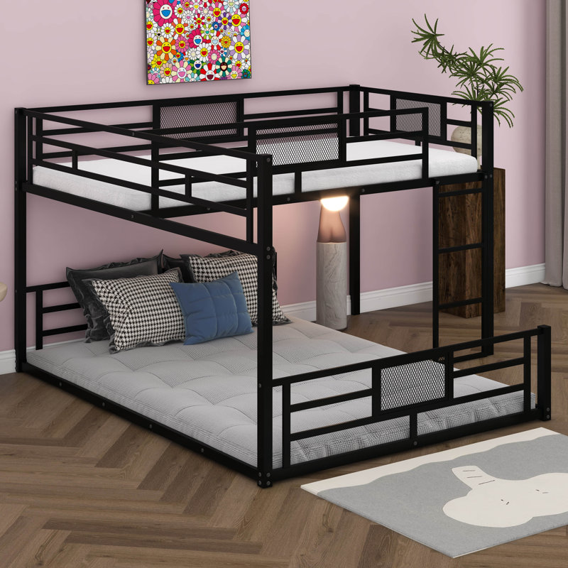 Twin Over Full Size Bunk Bed With Ladders, L Shaped Metal Bunk Bed Frame