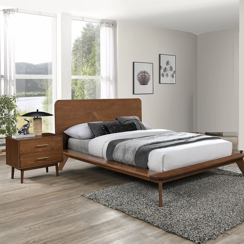 Ensemble de chambre avec lit plateforme 3 pièces Wooden Mid-Century, Grand