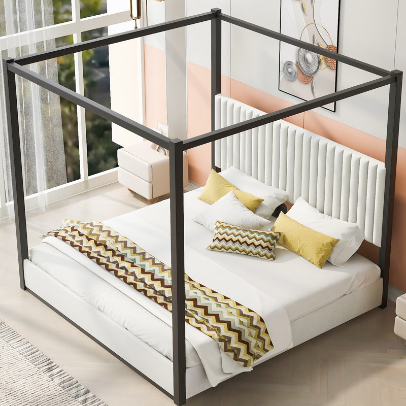 Upholstery Canopy Platform Bed With Headboard And Metal Frame, Très grand lit