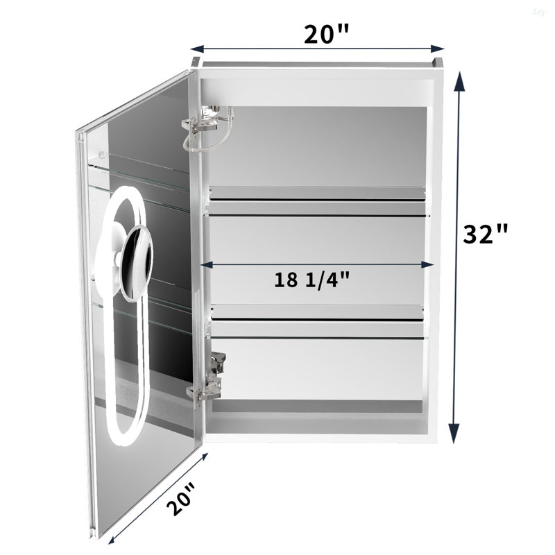 20*32 Inch Smart LED Medicine Cabinet With GFCI Outlet & Blum Hinges,Front&Backlit ,Buil Built-In High-Power Outlet ,Stepless Dimming & Anti-Fog,Integrated Design,Multifunctional Bathroom Storage