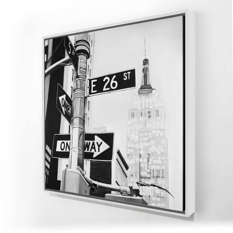 New York City Street Signs - Toile avec cadre noir et blanc