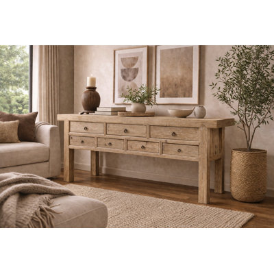 Buffet en bois de pin massif à 7 tiroirs 98,43 po Capri