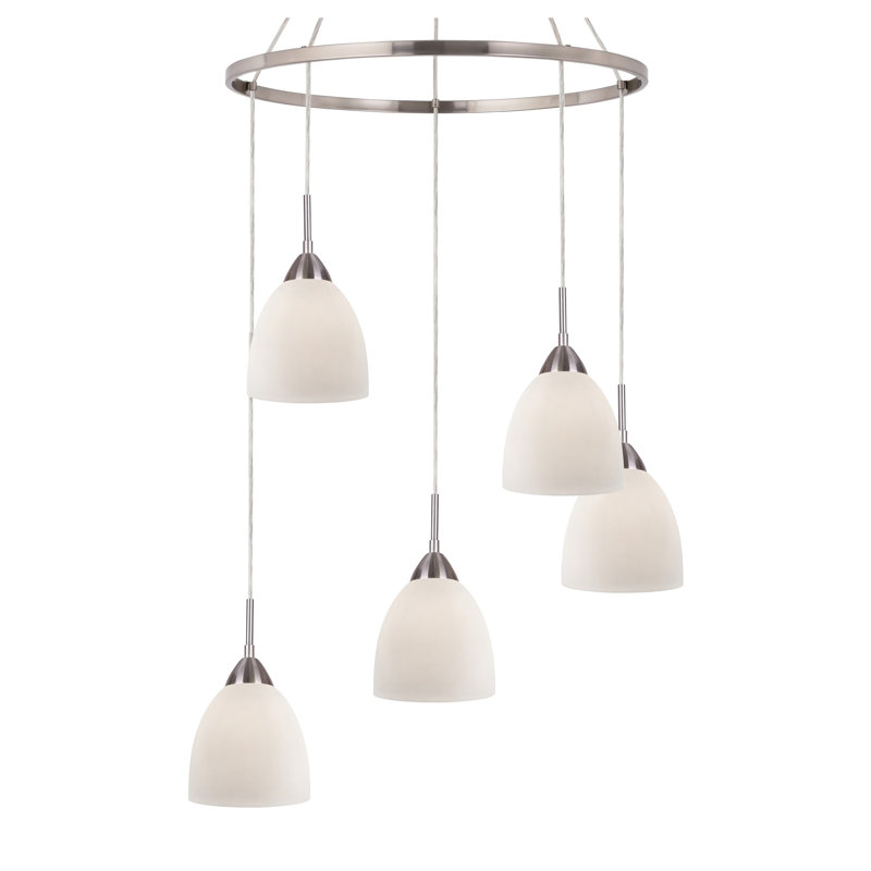 Luminaire bol suspendu à 5 lumières Hamberg, Nickel satiné