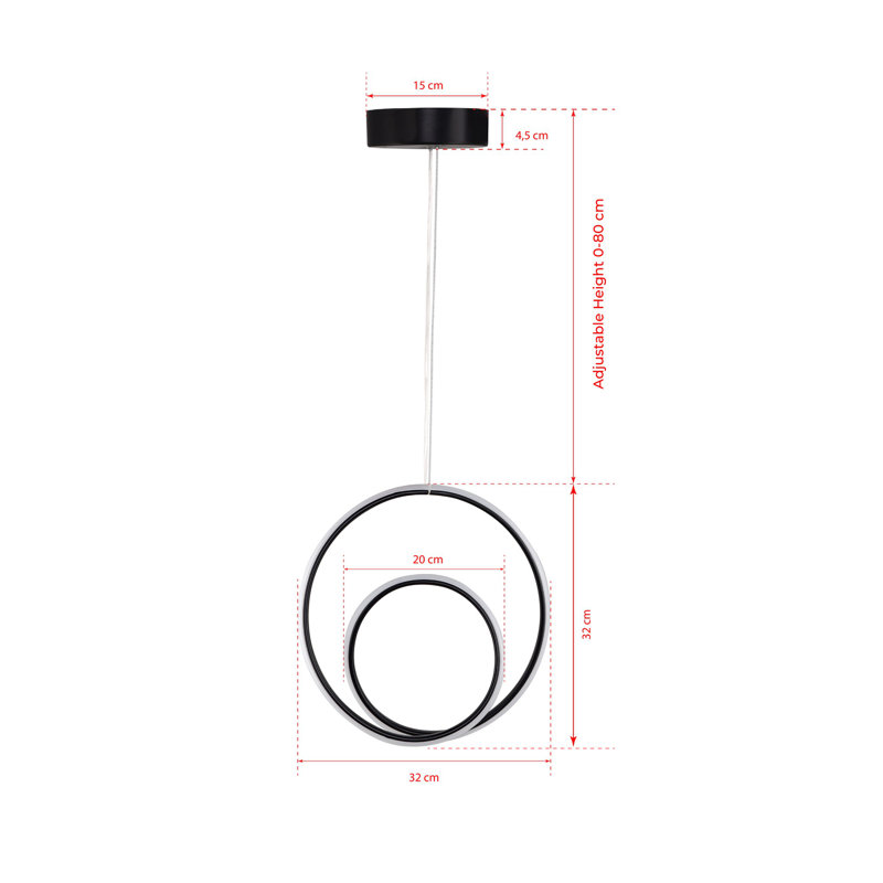 Elegant Adjustable Black Chandelier, 12.6 x 12.6 x 2.4 inches | Aluminium Body with Black Electrostatic Coated Finish | LED Socket (4000K, 24-36W) | Perfect for Modern Dining Rooms & Living Spaces, Stylish & Functional Design