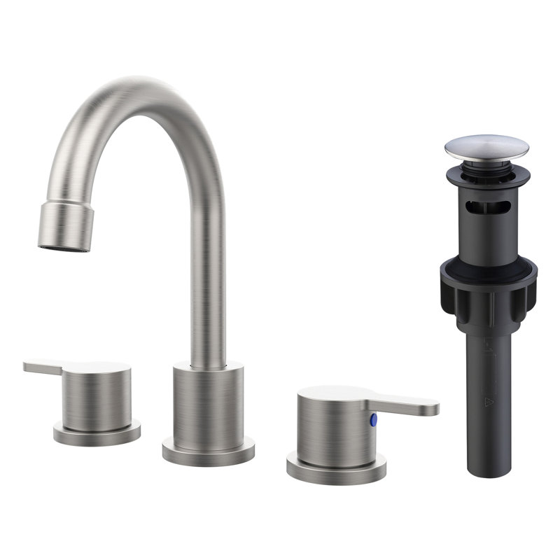 2 - Handle 8 Inch Widespread Vanity Faucet In Brushed Nickel, 360 Rotatable Main Body Nozzle, Pop Up Drain, Lead , Water Saving, Easy To Clean, For Public And Rv Bathroom With Nickel Finish, Swivel