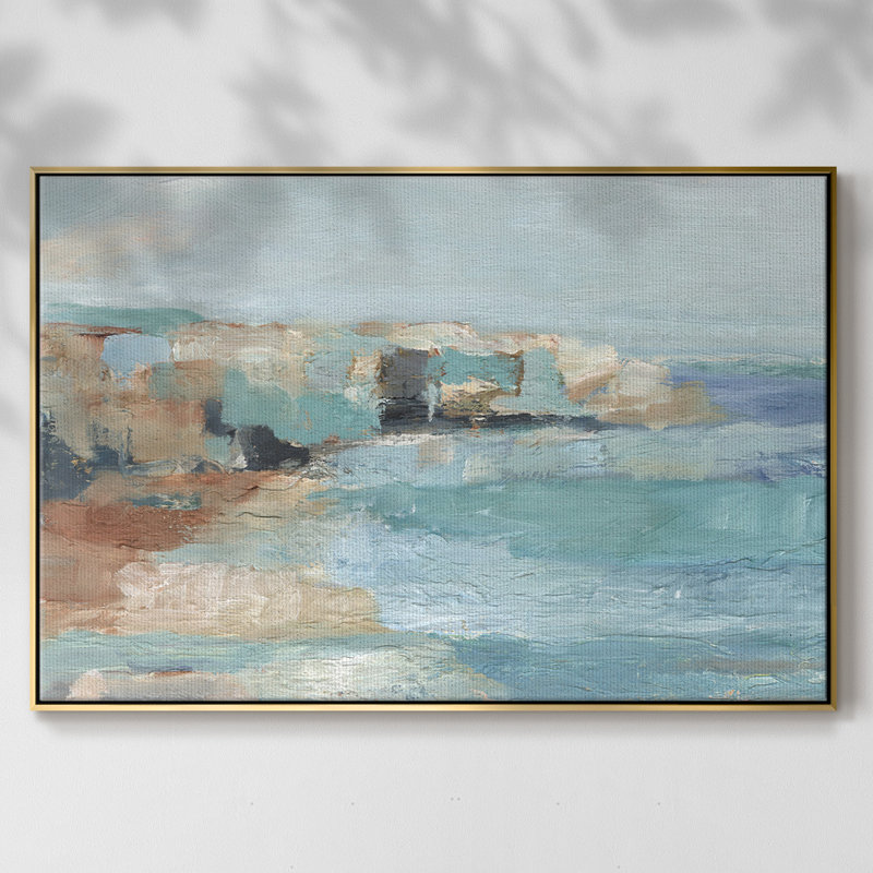 Toile tendue encadrée avec cadre mural "Falaise turquoise" - prête à être accrochée, H 27 po x l 41 po x P 2 po