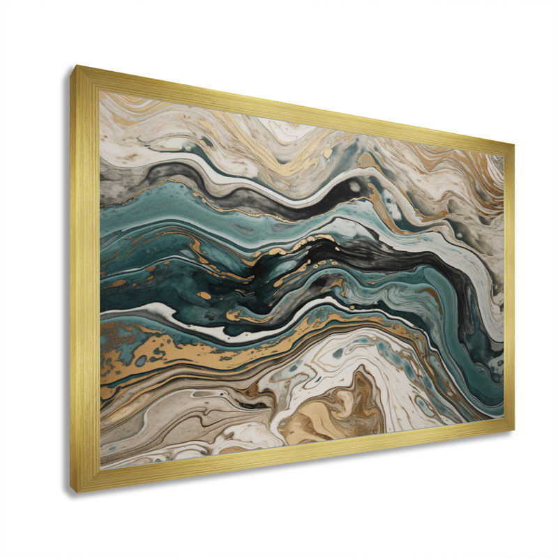 L'essence de la fluidité V sur toile, H 12 po x l 20 po x P 1 po, Encadrement doré