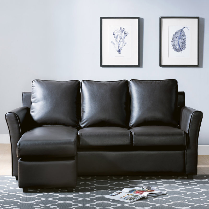 Sula Faux Leather L-Shaped Sectional Reversible, Dark Gray