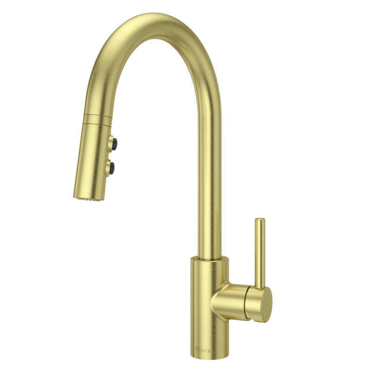 Stellen Traditional Brushed Gold Pull-Down Kitchen Faucet with AccuDock
