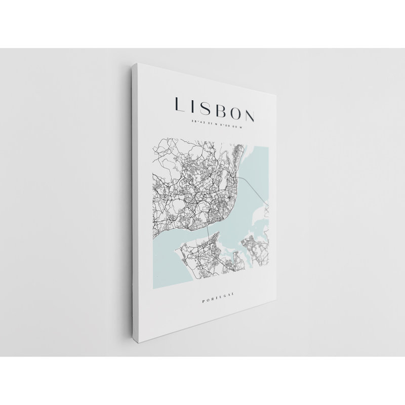 Lisbon Map Print Portugal Canvas Print, 36" H x 24" W