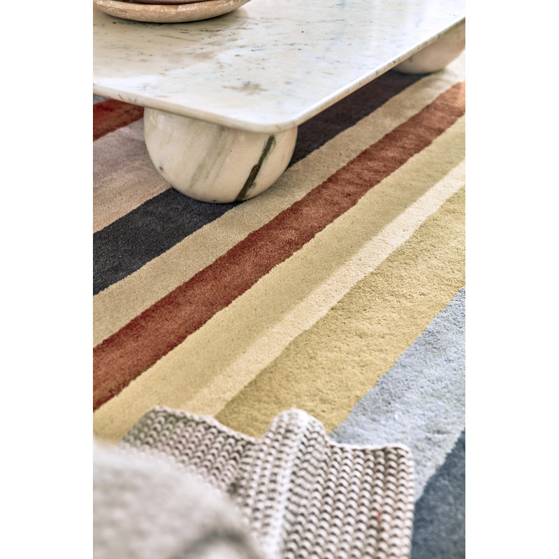 Striped Area Rug in Gray/Pink/White, Rectangle 4'7" x 6'7"