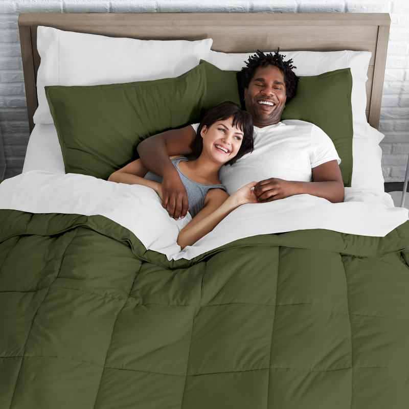 Modern & Contemporary Comforter, Green/White, Twin Comforter + Pillowcases