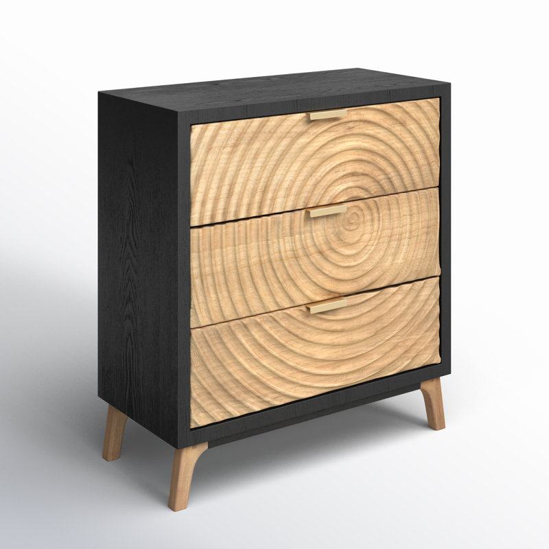 Brimar Modern Farmhouse 3 Drawers Accent Chest, Rustic Nightstand with 3 Drawers, Black/Natural