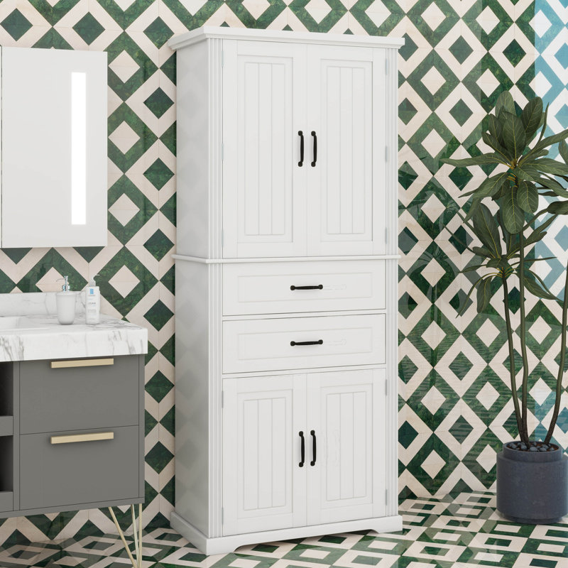 Grande armoire de rangement, armoire de rangement autoportante avec 2 portes, tablette réglable et 2 tiroirs, Blanc