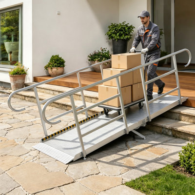 Rampe pour fauteuil roulant en aluminium pliable 7/8 / 10pi avec mains courantes et pieds réglables