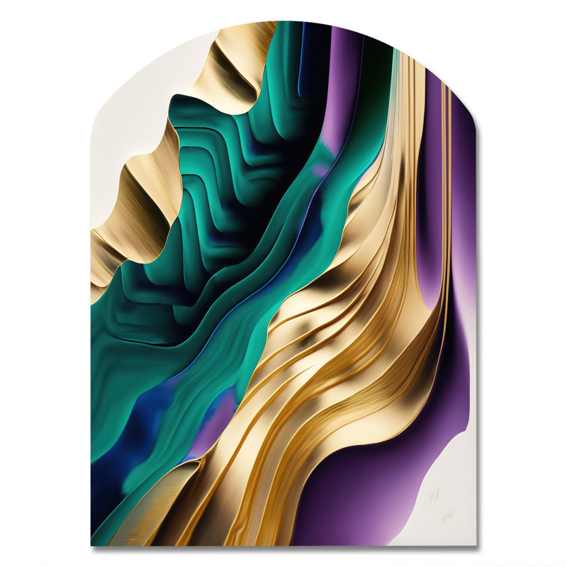 Mauve, vert et or, "Bold Strokes III", décoration murale abstraite asymétrique en métal, H 34 po x l 25 po