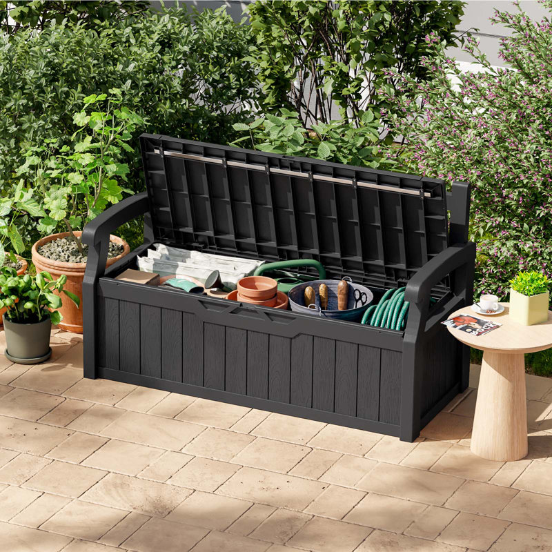 Patiowell 70 Gallons Storage Bench Durable Resin Outdoor Storage Deck Box For Furniture and Supplies, Black