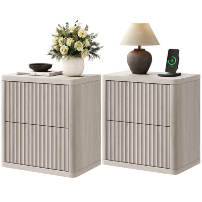 Fluted Nightstand With 2 Pop-Up Drawers