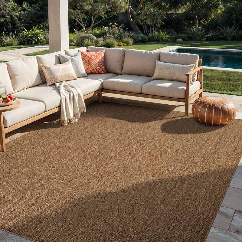 Geometric Natural/Jute Easy-Care Indoor/Outdoor Flat Woven Area Rug, Natural, Rectangle 5' x 7'