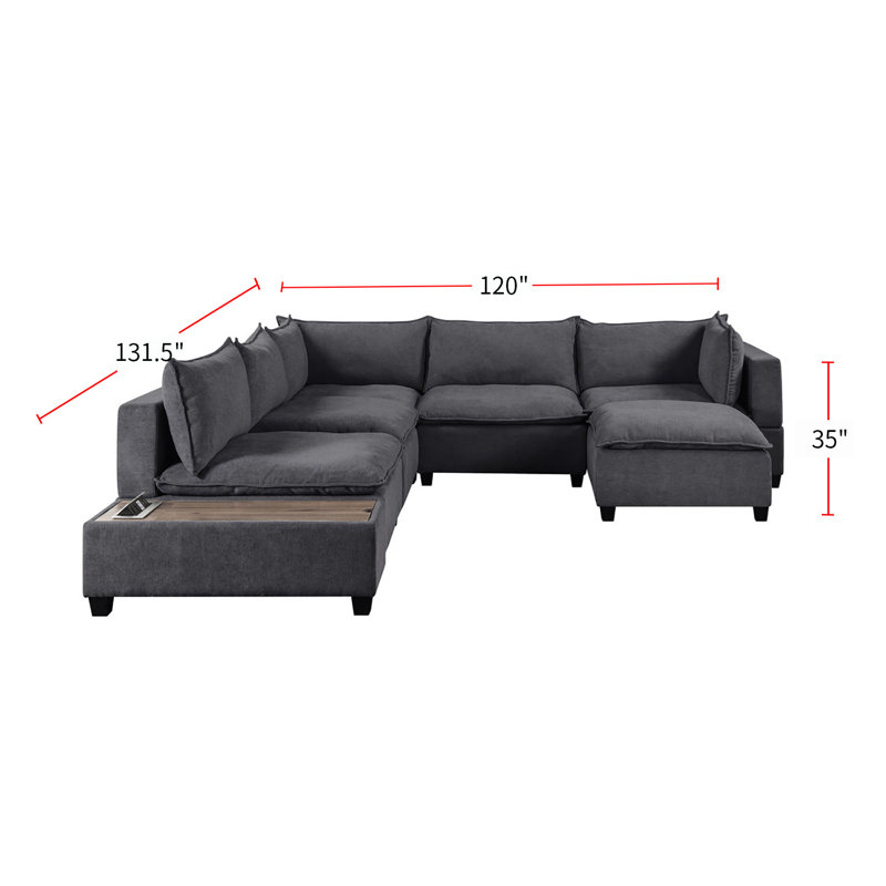 Canapé modulaire 7 pièces gouvernour, Mélange de polyester gris foncé