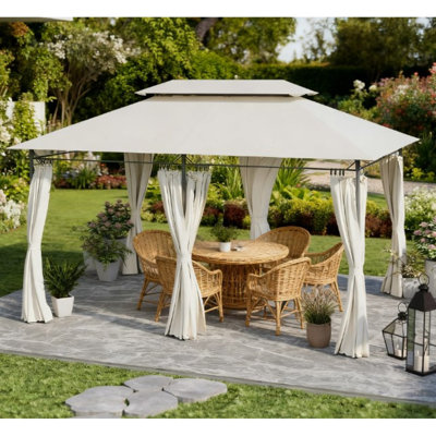 Spacious Double Roof Patio Gazebo,Outdoor Gazebo With Shelves And Netting,For Lawn, Backyard And Deck