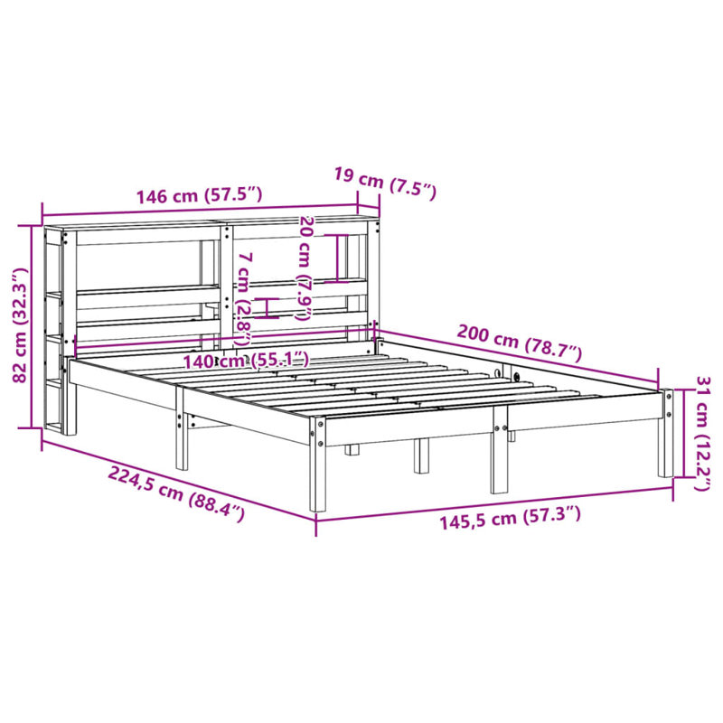 Bed Frame, European Double (140 x 200 cm), Wax Brown