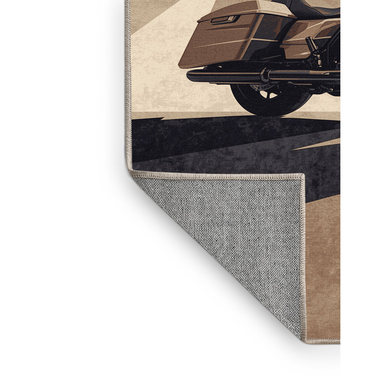 Machine Washable Vehicles And Transportation Touring Motorcycle Modern & Contemporary Rug in Beige – Beige Binding, 7x9