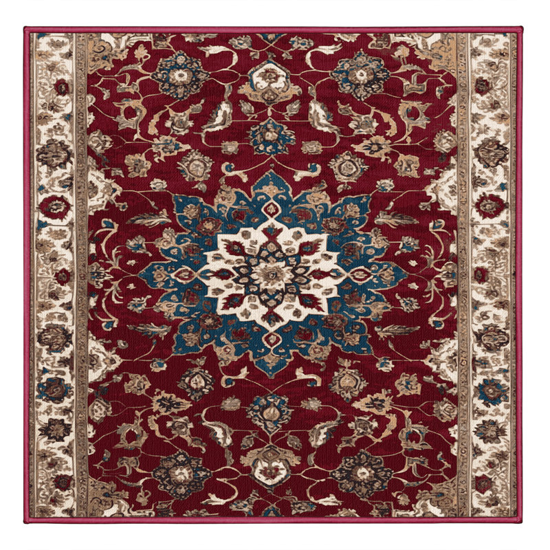 Tapis rouge Tabriz lavable à la machine, Carré 7 pi