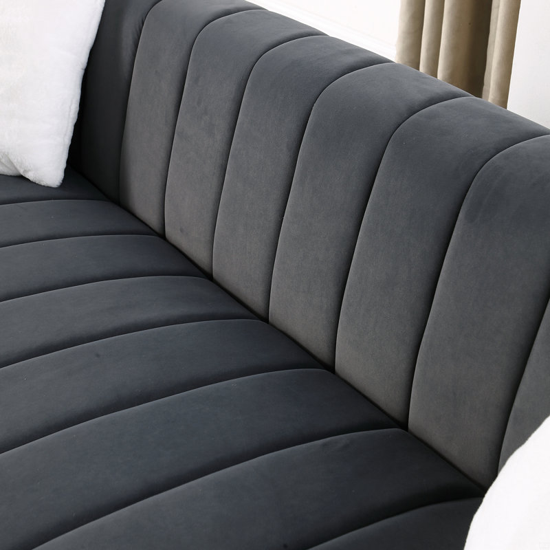 Canapé Chesterfield A Modern Channel, 3 places, Gris, H 27,56 po x l 85,76 po x P 33,86 po, 2