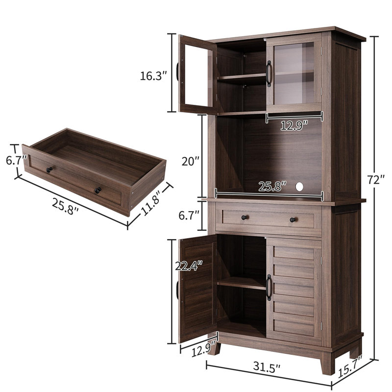 Armoire de bar 72 po de hauteur, armoire de bar avec support pour micro-ondes et armoire de 72 po de hauteur, Brun