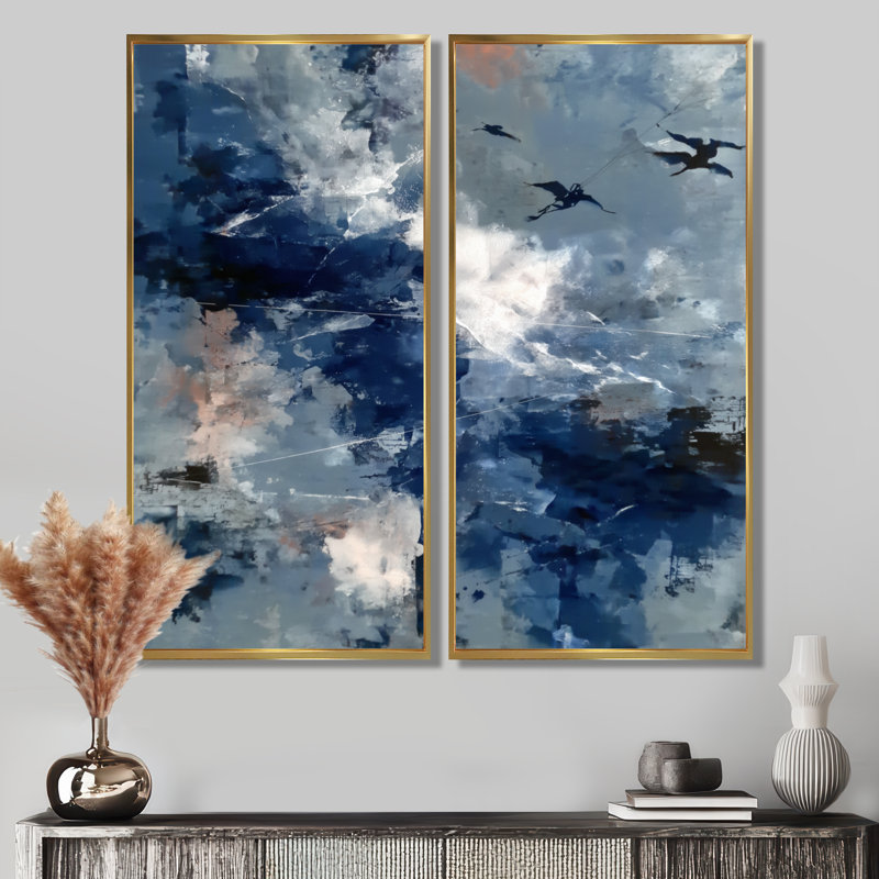 «Blue White Sturdy Guardians Accents With Grey», reproduction d'art sur toile abstraite bleue, 2 pièces, H 32 po x l 32 po